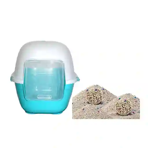 Baño Arenero Grande Sin Filtro + 6 Kg Arena Celeste