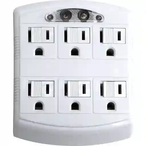 Adaptador De Pared De 6 Entradas Con Interruptores Individuales Y Luz Nocturna Led