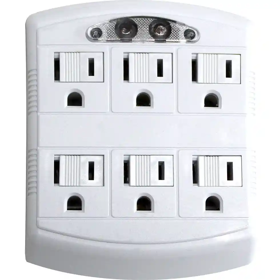 Adaptador De Pared De 6 Entradas Con Interruptores Individuales Y Luz Nocturna Led