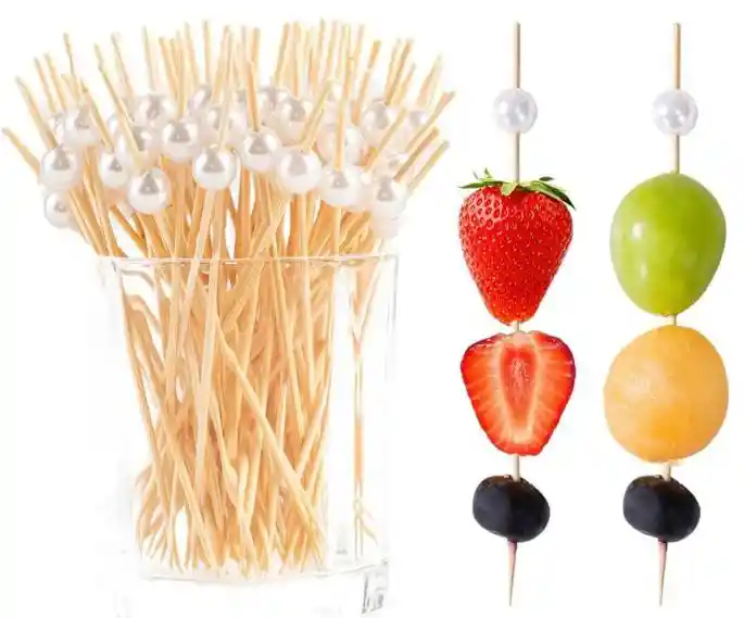 Pinchos Cóctel X 30 Unds Perla Blancas, Palillos De Bambú Perla Blanca