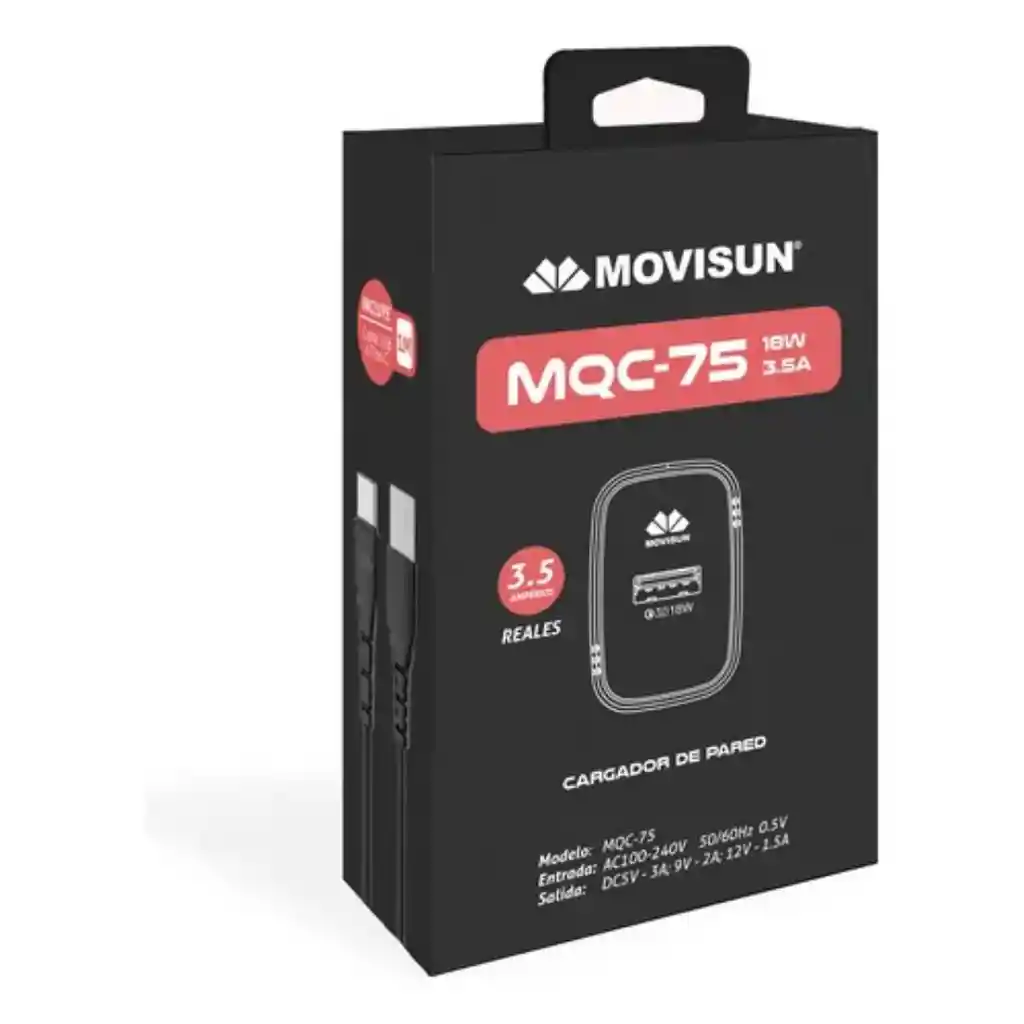 Cargador Movisun Usb-tc Mqc-75 18w