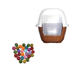 Baño Para Gatos Gigante Mas 6 Juguetes Marron