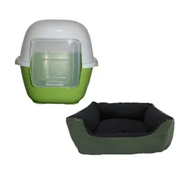 Baño Para Gatos Gigante Mas Cama Mediana Verde