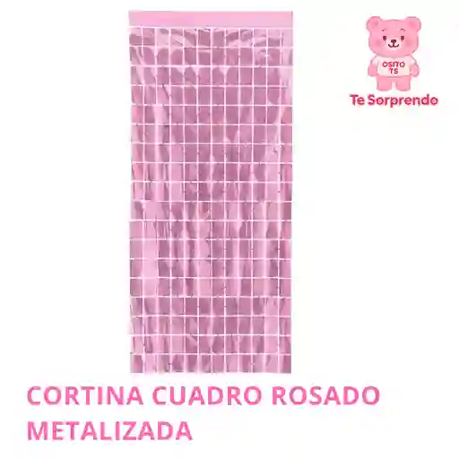 Cortina Cuadros Rosado Espejo Metalizado Para Cumpleaños