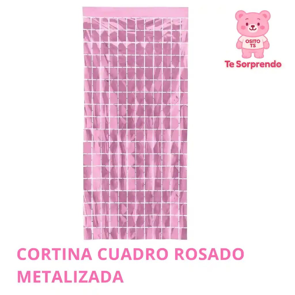 Cortina Cuadros Rosado Espejo Metalizado Para Cumpleaños
