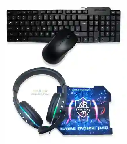 Kit Para Gamer 4 En 1, Teclado - Mouse - Diadema - Mouse Pad Todos Alámbricos