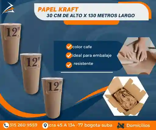 Papel Kraft 12 Pulgadas 30cm De Alto X 130 Metros De Largo Empaque Y Embalaje Para Mudanza