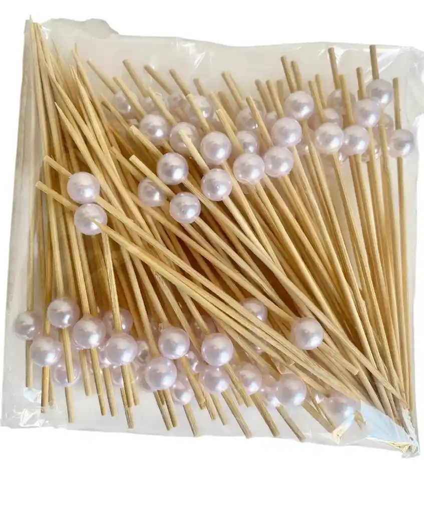 Pinchos Cóctel X 30 Unds Perla Blancas, Palillos De Bambú Perla Blanca