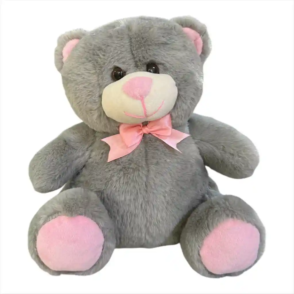 Peluche De Oso Gris Con Rosado