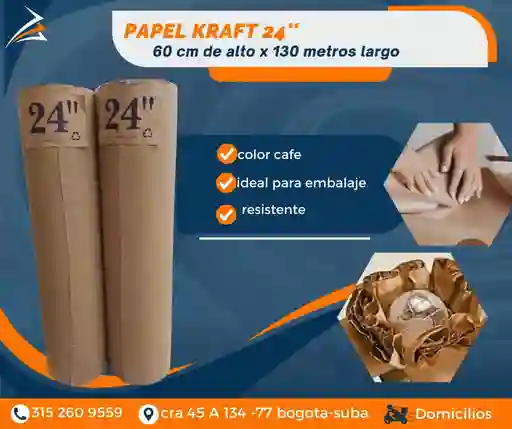 Papel Kraft 24'' Pulgadas 60cm De Alto X 150 Metros Empaque Y Embalaje Para Mudanza