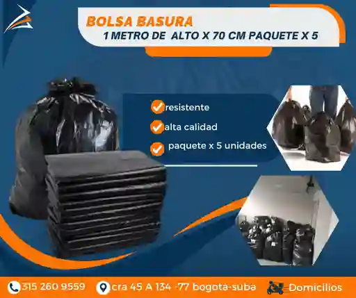 Bolsa Para Basura Paquete X 5 Unidades 1 Metro De Alto X 70 Cm De Ancho Empaque Para Mudanza