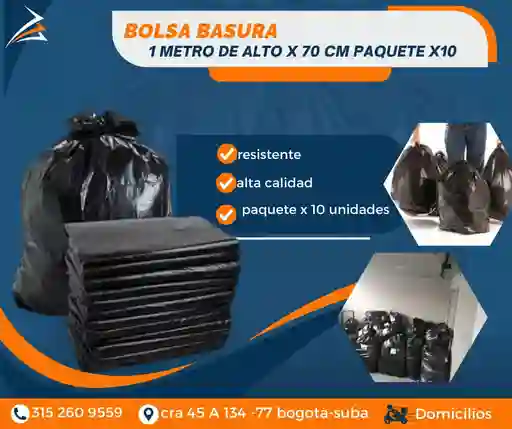 Bolsa Basura Paquete 10 Unidades De 1 Metro De Alto X 70 Cm De Ancho Empaque Para Mudanza