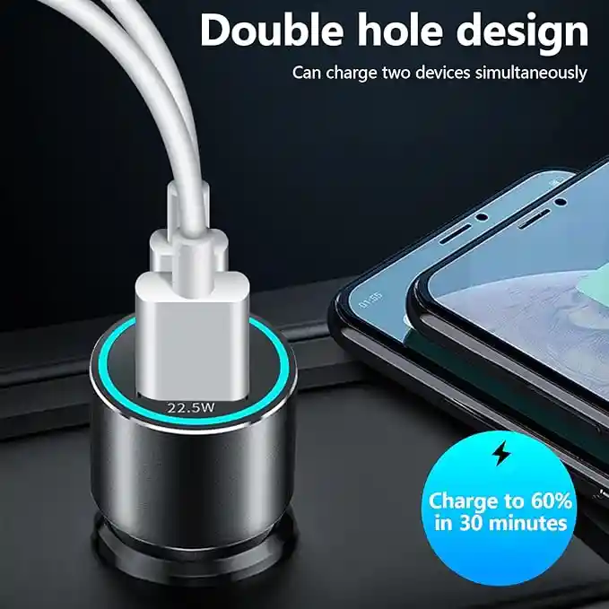 Adaptador De Encendedor De Cigarrillos Pd30w + Qc22.5w Adaptador De Carga De Teléfono De Coche Adaptador Usb De Doble Puerto Adaptador De Carga Rápida Para Coche