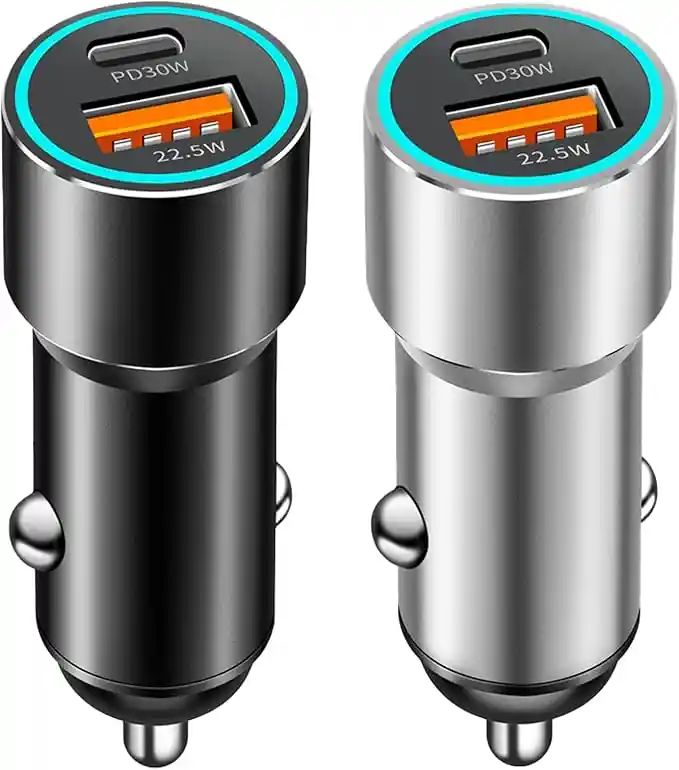 Adaptador De Encendedor De Cigarrillos Pd30w + Qc22.5w Adaptador De Carga De Teléfono De Coche Adaptador Usb De Doble Puerto Adaptador De Carga Rápida Para Coche