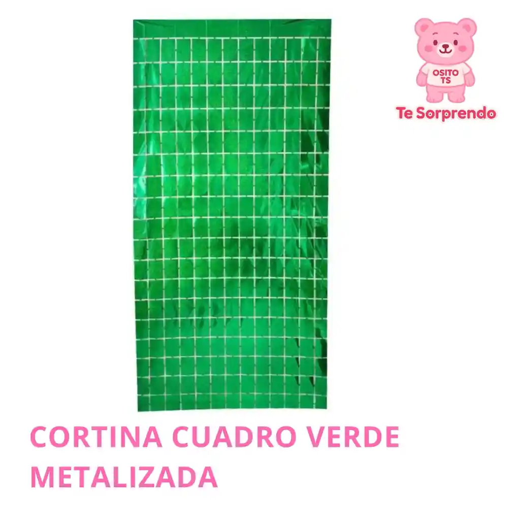 Cortina Cuadro Verde Metalizado Para Cumpleaños