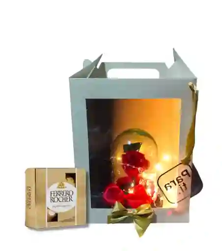 Mini Rosa Preservada Roja Con Chocolates Ferrero X4