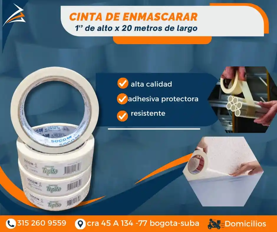 Cinta De Enmascarar 1 Pulgada X 20 Metros Para Empaque Y Embalaje