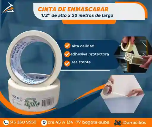 Cinta De Enmascarar 1/2 Pulgada Y Media 20 Metros Empaque Y Embalaje
