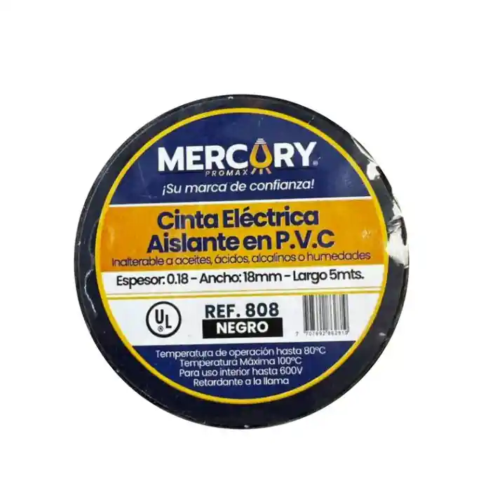 Cinta Aislante P.v.c Negra Espesor 0.18 - Ancho 18mm - Largo 15mts
