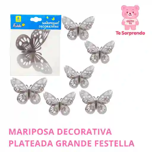 Mariposa Decorativa Plateada Grande Festella