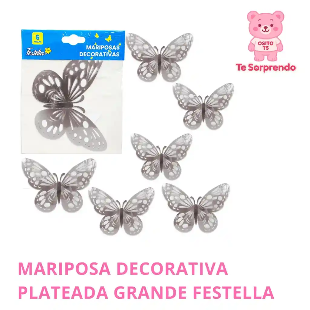 Mariposa Decorativa Plateada Grande Festella