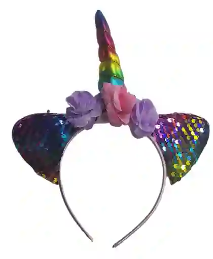Diadema De Unicornio Con Flores Y Lentejuelas Reversibles