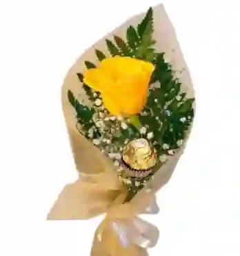 Bouquet De 1 Rosa Amarilla Y 1 Ferrero