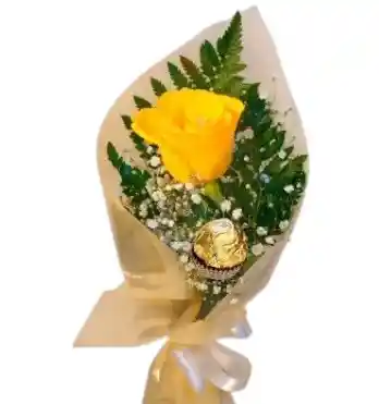 Bouquet De 1 Rosa Amarilla Y 1 Ferrero