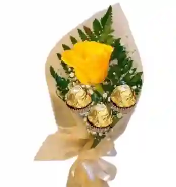 Bouquet De 1 Rosa Amarilla Y 3 Ferrero