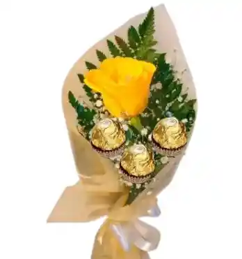 Bouquet De 1 Rosa Amarilla Y 3 Ferrero