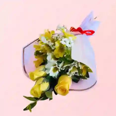 Bouquet De 3 Rosas Amarillas Y Astromelias