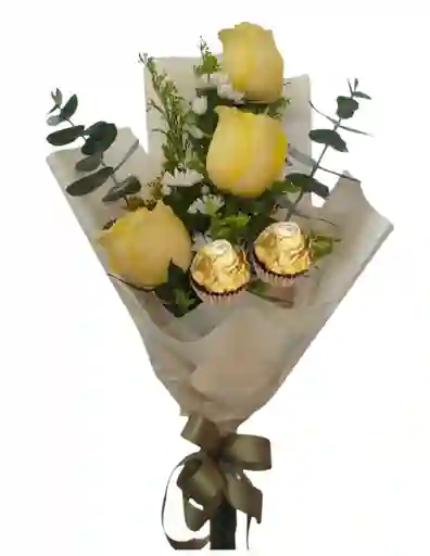 Ramo De 3 Rosas Amarillas Y 2 Ferrero