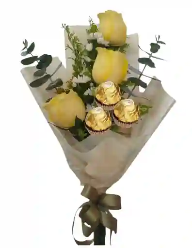 Ramo De 3 Rosas Amarillas Y 3 Ferrero