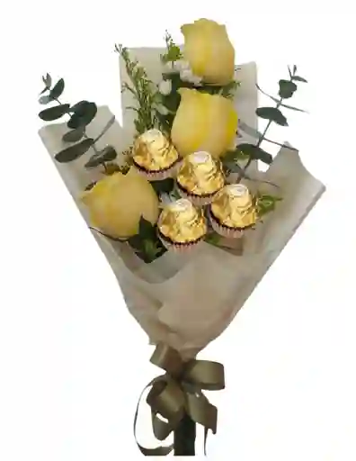 Ramo De 3 Rosas Amarillas Y 4 Ferrero