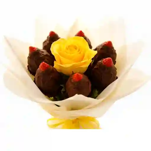 Rosa Amarillo Y 6 Fresas