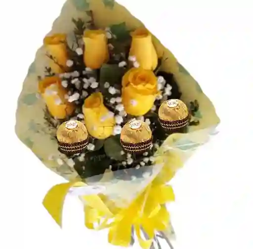 Flores Bogota - Bouquet Alargado De 6 Rosas Amarillas Y 3 Chocolates