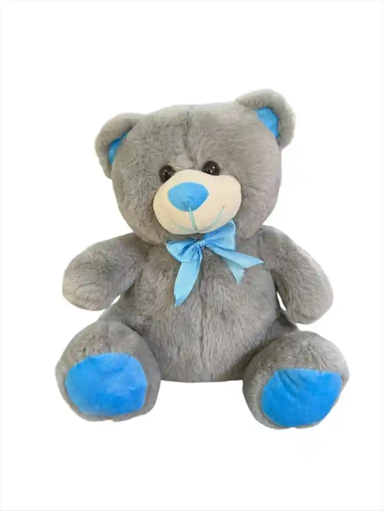 Peluche De Oso Gris Con Azul