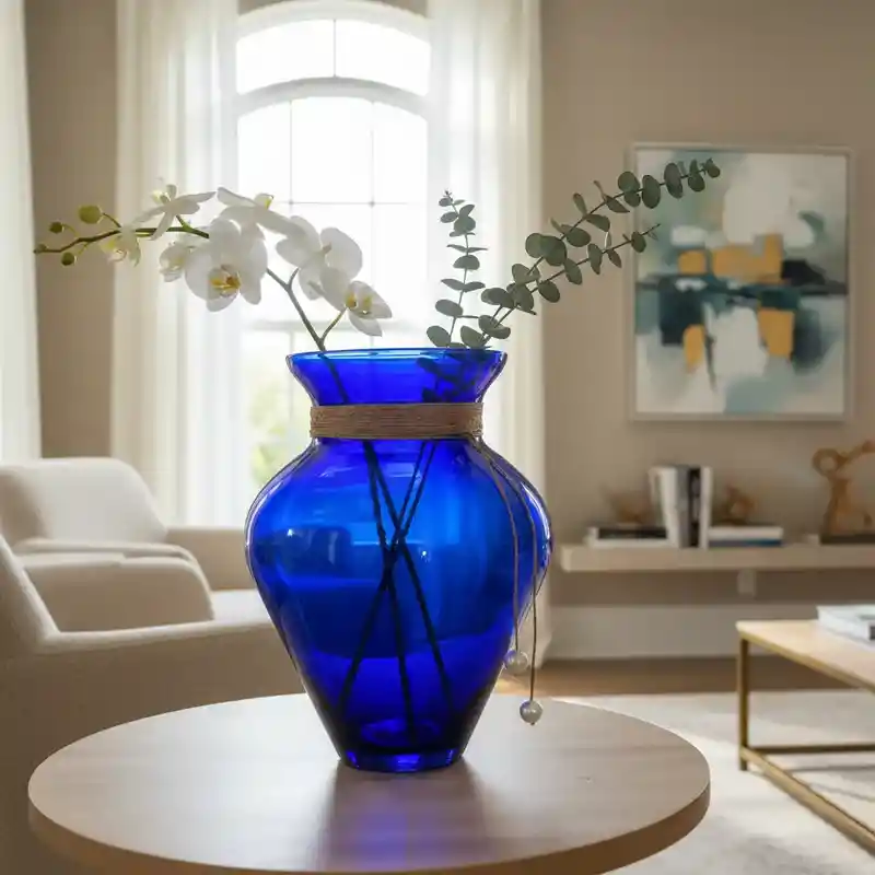 Florero Jarrón De Vidrio Azul (azteca)