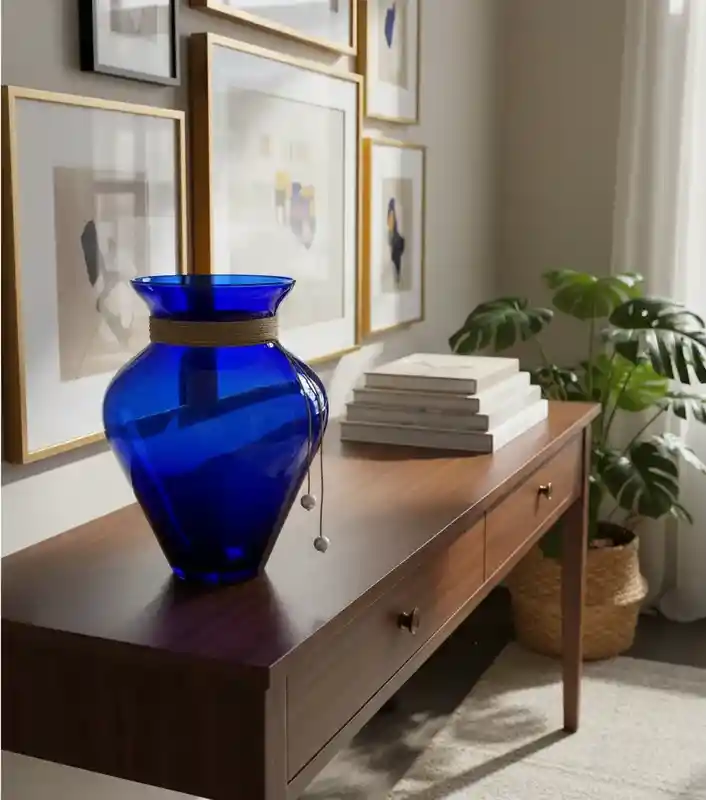 Florero Jarrón De Vidrio Azul (azteca)