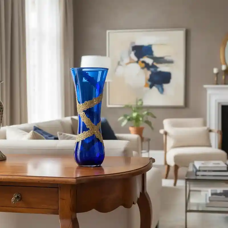 Florero Jarrón De Vidrio Azul (inca)