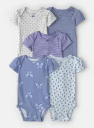 Bodys X 5 Florecitas Azules Talla 6 Meses