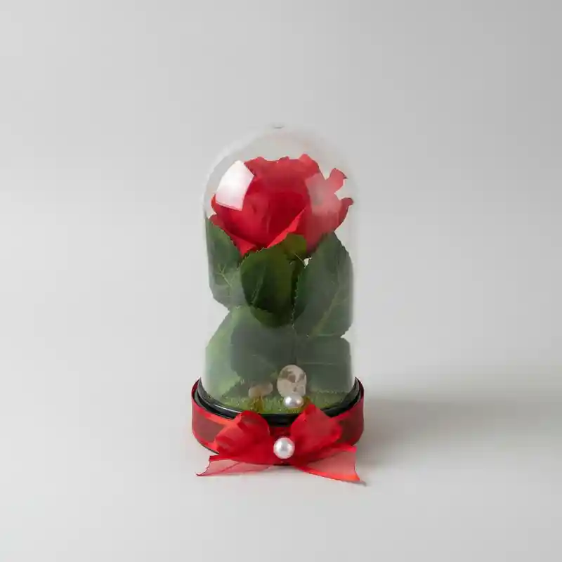 Rosa Roja Artificial Decorativa En Cúpula Acrílica