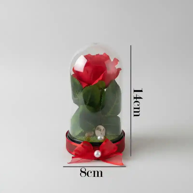 Rosa Roja Artificial Decorativa En Cúpula Acrílica