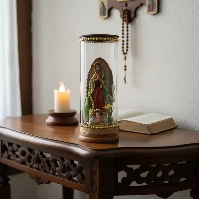 Adorno Virgen De Guadalupe En Vaso De Cristal