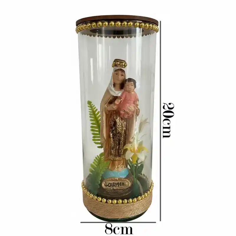 Adorno Virgen Del Carmen En Vaso De Cristal
