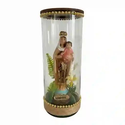 Adorno Virgen Del Carmen En Vaso De Cristal