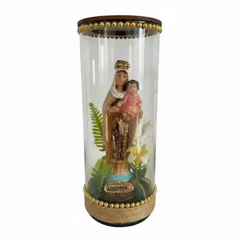Adorno Virgen Del Carmen En Vaso De Cristal