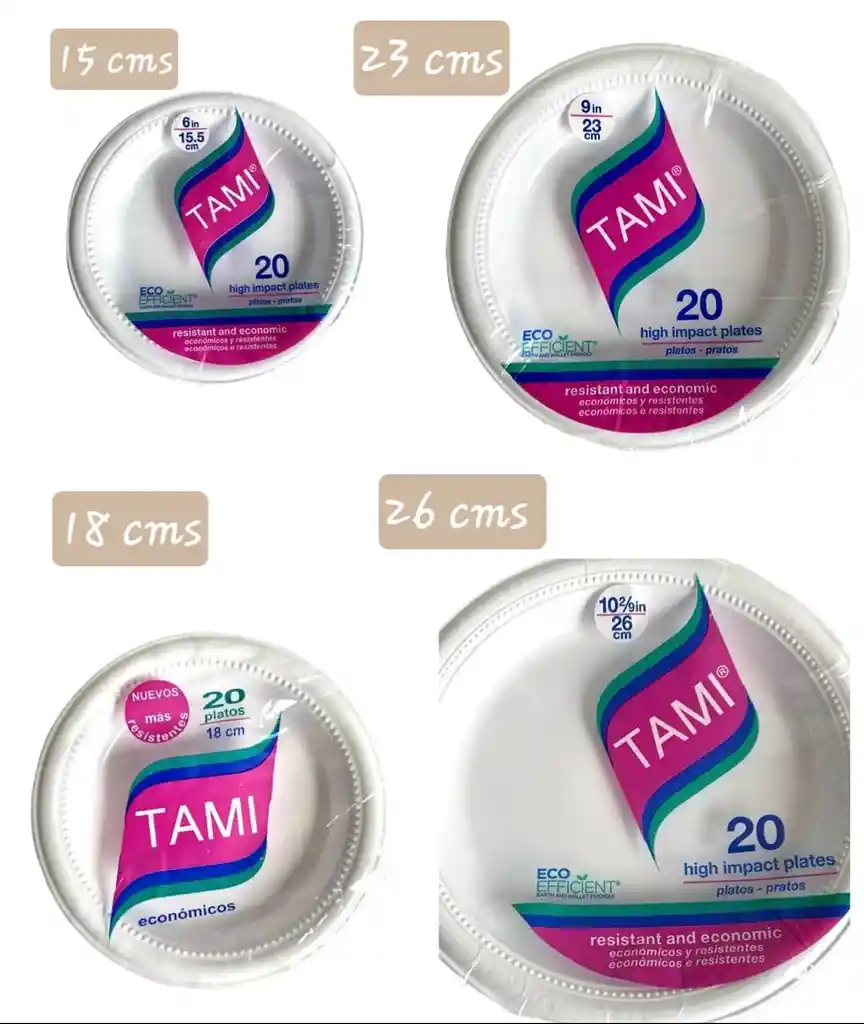 Platos Plásticos 23 Cms Tami X20 Unds, Platos Desechables
