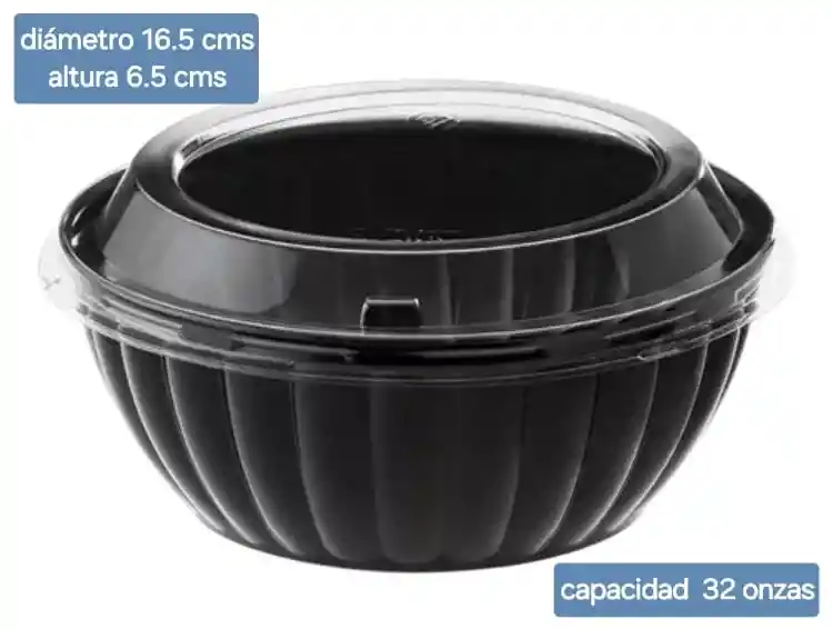 Contenedor Doble Uso 32 Onzas Negro Con Tapa X 5 Unds, Envases Plásticos De 32 Onzas