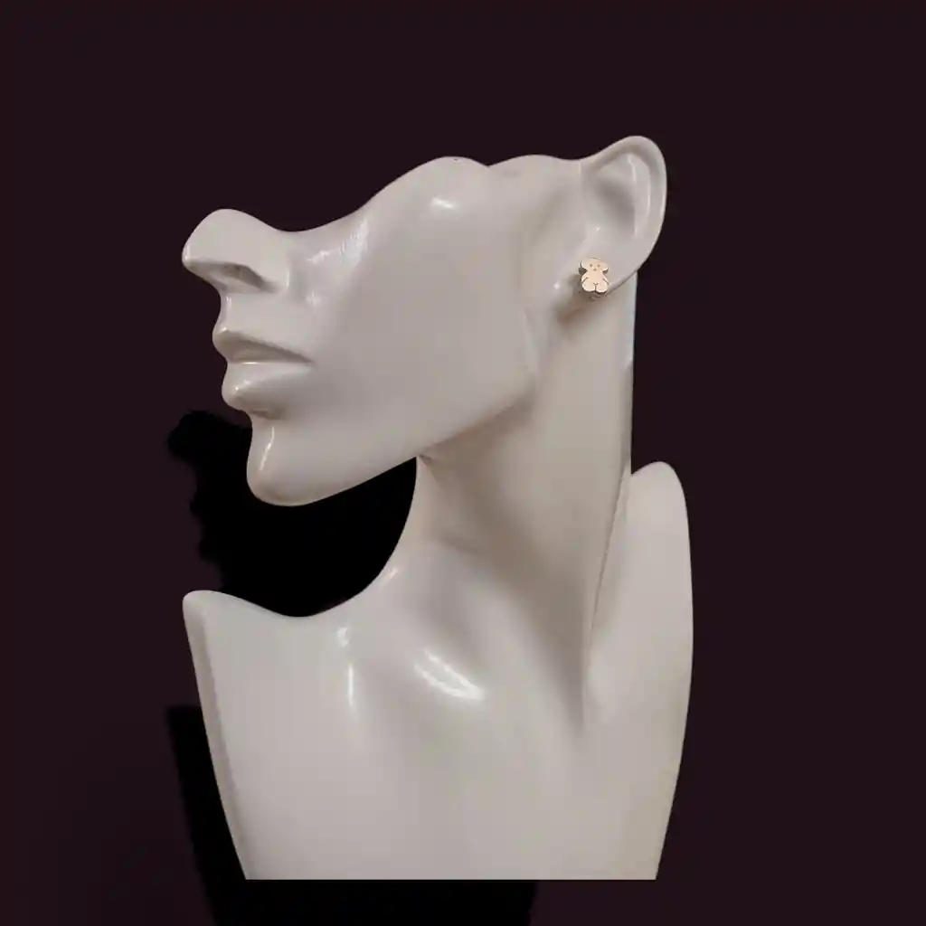 Aretes Acero Inoxidable Osos Dobles Plateados Garantia Original + Bolsita De Lujo